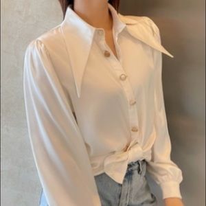 Satin Effect Collard Up Shirt